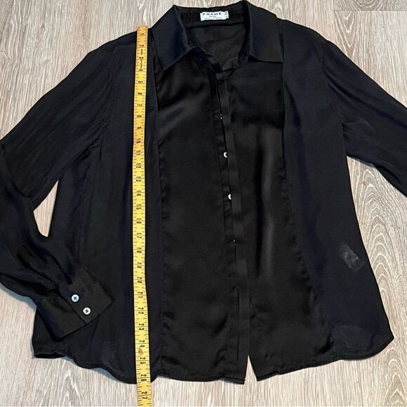 FRAME Silk Chiffon Gathered Shoulder Center Pleat Button Up cuff blouse M - Picture 6 of 11